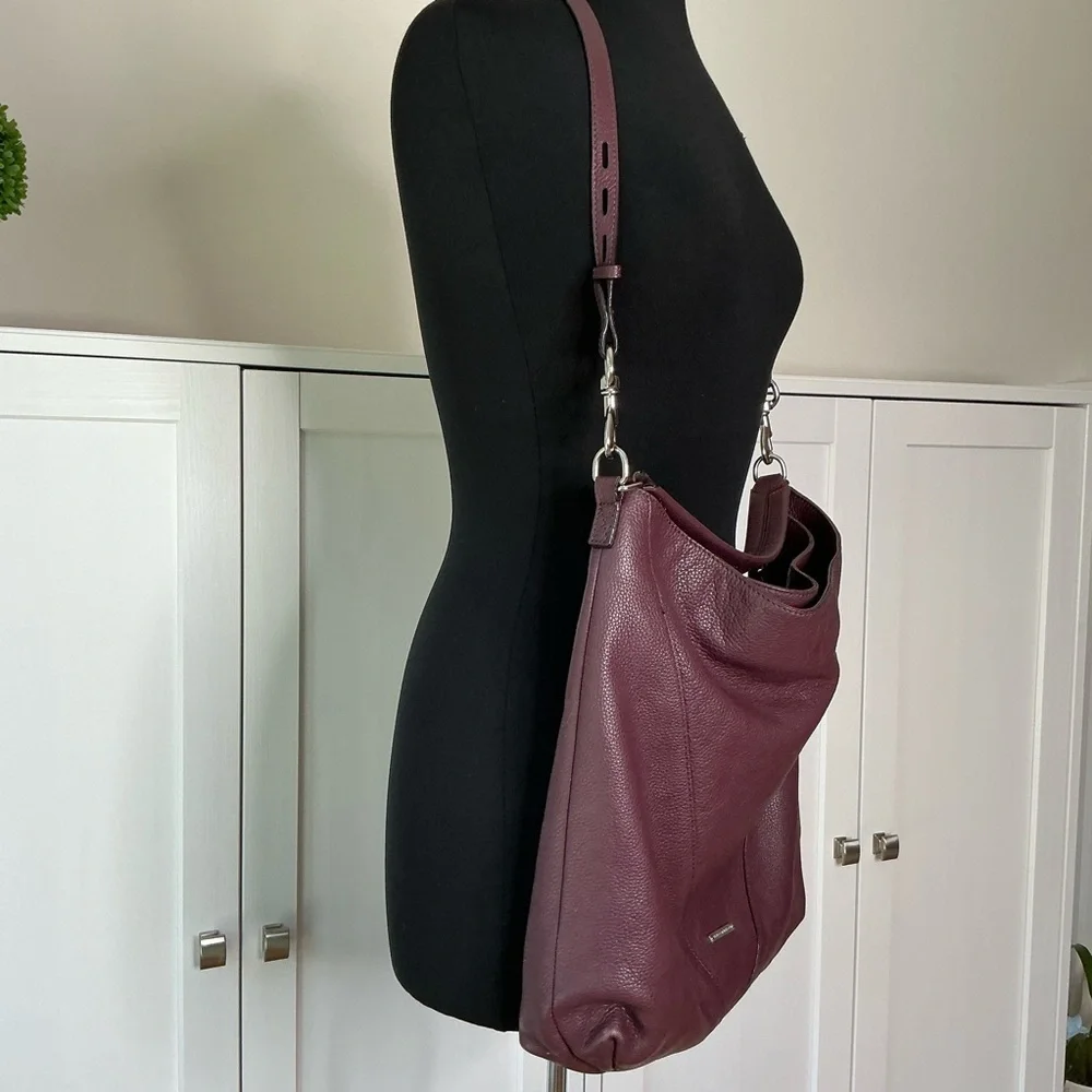 Rebecca Minkoff Leather Hobo Tote Crossbody Bag in Maroon